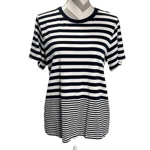 COS Navy Blue White Striped Cotton Short Sleeve Crew‎ Neck T-Shirt Top Large